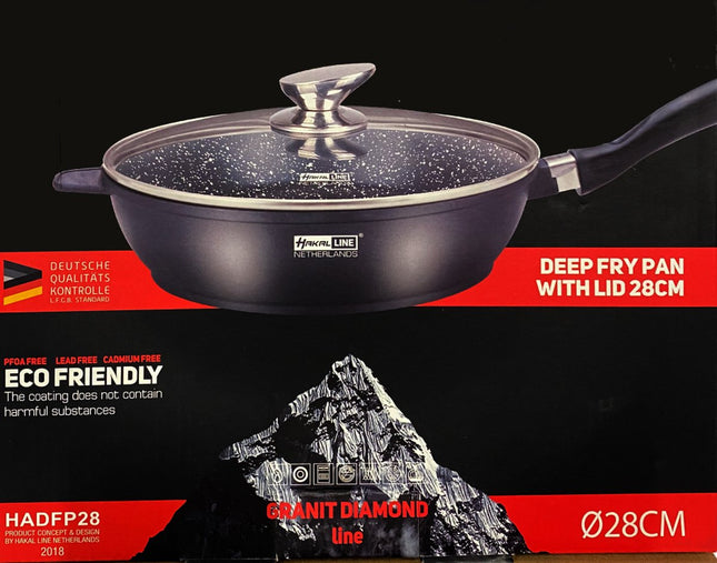 Steelpan - wokpan marmeren coating -met glazen deksel Ø 28 cm