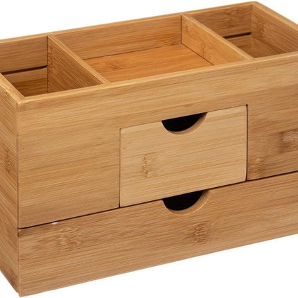Sieraden/make-up organizer met 3 vakken en 2 lades 24 x 14,5 cm van bamboe - Sieradenkastje - Make-upkastje - Organizers