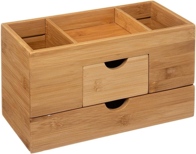 Sieraden/make-up organizer met 3 vakken en 2 lades 24 x 14,5 cm van bamboe - Sieradenkastje - Make-upkastje - Organizers