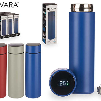 Kinvara Thermosfles met LED-scherm - Blauw - RVS - Temperatuur Display - Thermosbeker - Waterfles - 400ml