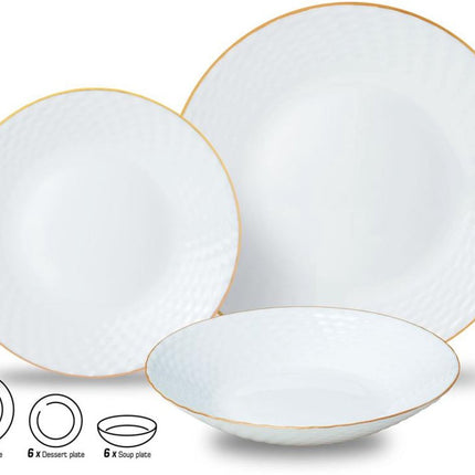 Kinghoff 1876 - Glazen Dinerset - 18 delig met gouden rand - Luxe en Functionaliteit met Gouden Accenten