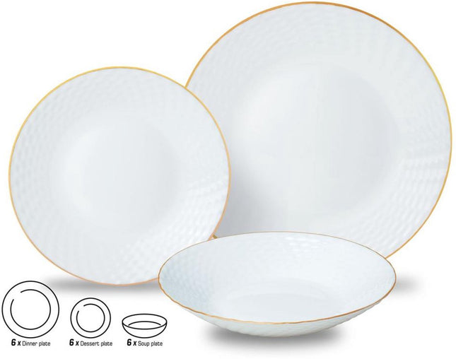 Kinghoff 1876 - Glazen Dinerset - 18 delig met gouden rand - Luxe en Functionaliteit met Gouden Accenten