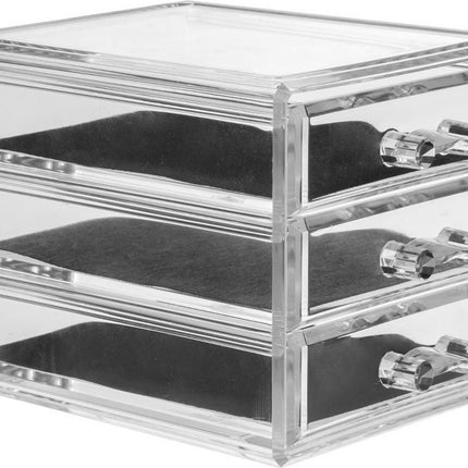 Sieraden/make-up organizer 3 lades 15,5 x 10,5 cm van kunststof - Sieradenkastje - Make-upkastje - Organizers