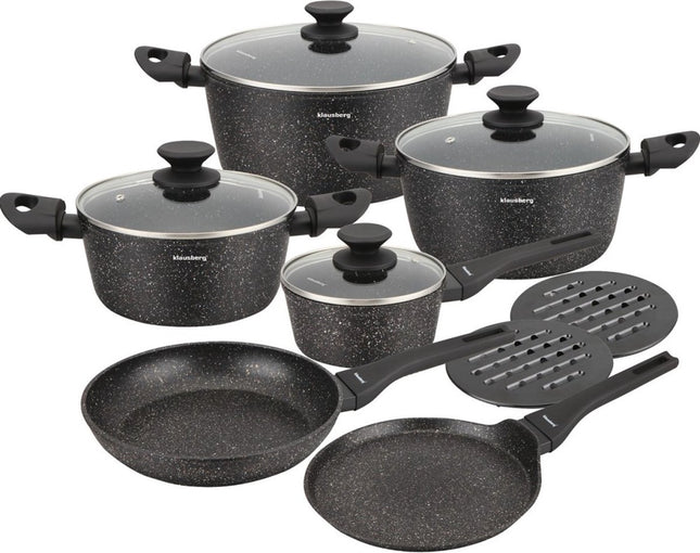 Klausberg 7658 - 12 delige pannenset - Kookpannen - 16-20-24-24-24-28 cm - zwart - met deksel