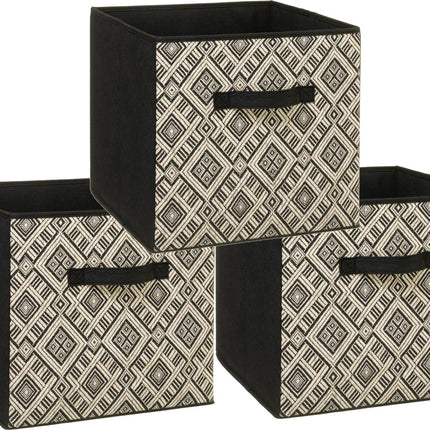 Set van 3x stuks opbergmand/kastmand 29 liter zwart/creme polyester 31 x 31 x 31 cm - Opbergboxen - Vakkenkast manden