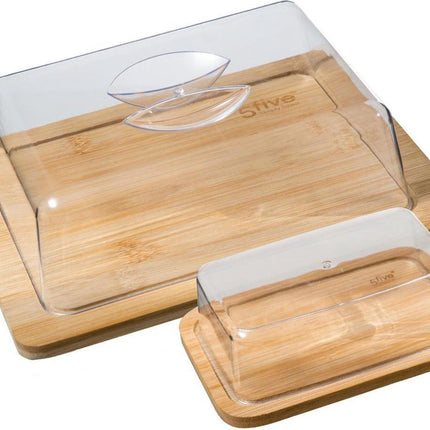 Bamboe Set Kaasplank met stolp en kaasdoos