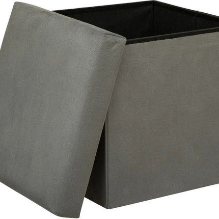 Atmosphera Poef/krukje/hocker Amber - Opvouwbare zit opslag box - fluweel Donkergrijs - D38 x H38 cm - MDF/polyester