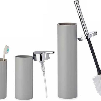 Badkamer set toiletborstel + zeeppompje + beker grijs van kunststof
