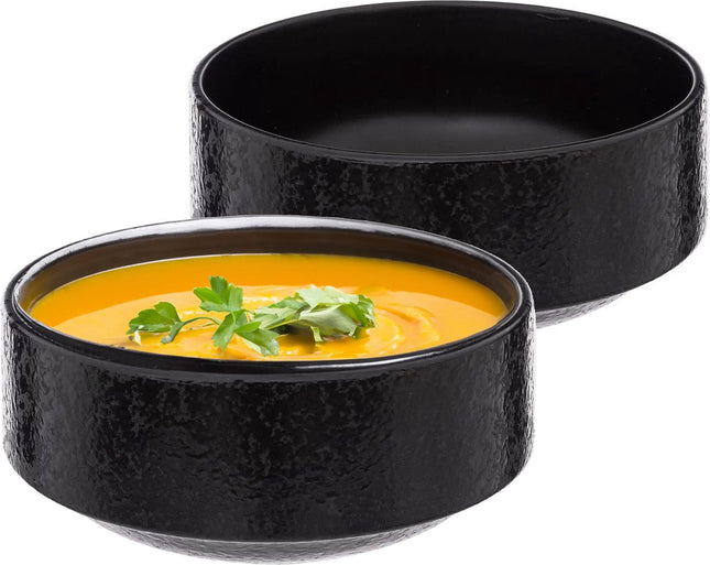 Secret de Gourmet Soepkommen/schaaltje - 2x - Loft - keramiek - D15 x H7 cm - antraciet - Stapelbaar