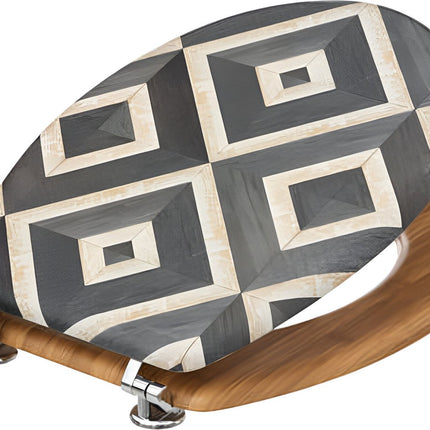 5five Toiletbril, canvas flap - geruit tegelmotief - zwart & gebroken wit