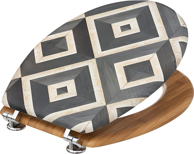 5five Toiletbril, canvas flap - geruit tegelmotief - zwart & gebroken wit
