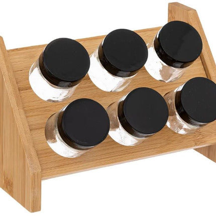 Kruidenrekje met 6 kruidenpotjes 21,5 cm van bamboe - Keukenkruiden potjes - Kruiden bewaren