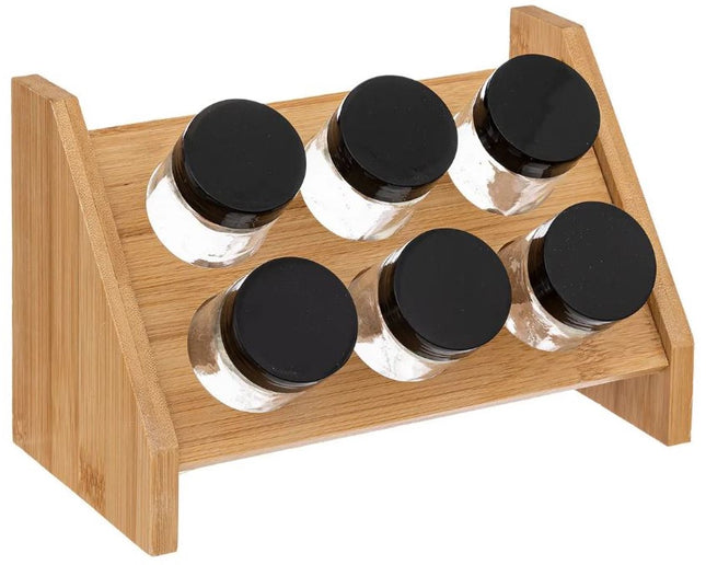 Kruidenrekje met 6 kruidenpotjes 21,5 cm van bamboe - Keukenkruiden potjes - Kruiden bewaren
