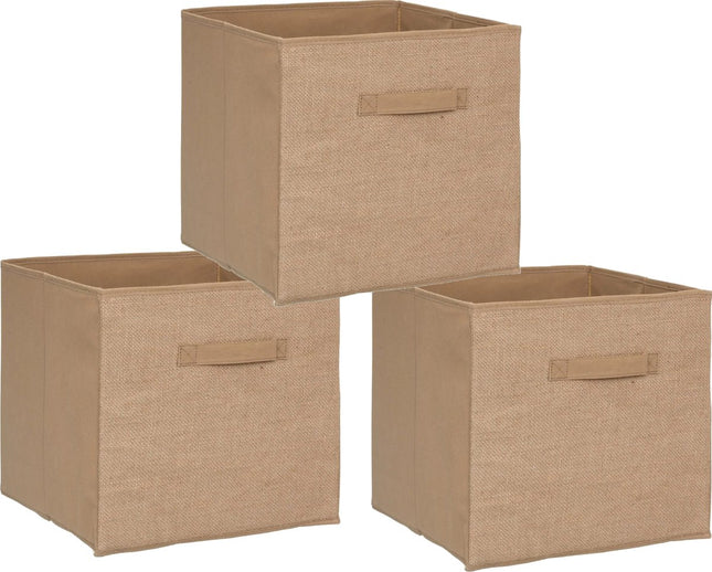 5Five Opbergmand/kastmand - Set van 3x stuks - 29 liter - bruin/naturel jute - 31 x 31 x 31 cm - Opbergboxen - Vakkenkast manden