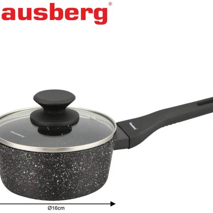 Klausberg KB-7986 Marmeren Steelpan 16 cm met Glazen Deksel – Anti-aanbak, Inductiegeschikt, 1.2 Liter