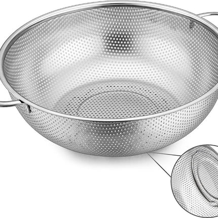Zeef 28 cm, roestvrijstalen keukenzeef met handvat, microgeperforeerde pastazeef vergiet voor afvoer en spoelen, groenten/fruit/pasta/rijst, hoge kwaliteit & vaatwasmachinebestendig