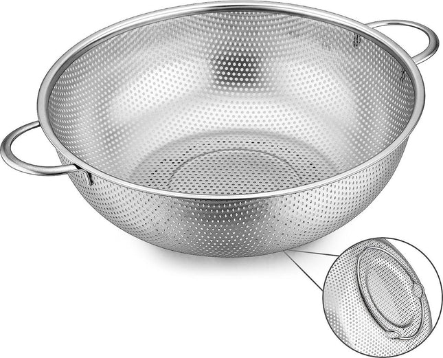 Zeef 28 cm, roestvrijstalen keukenzeef met handvat, microgeperforeerde pastazeef vergiet voor afvoer en spoelen, groenten/fruit/pasta/rijst, hoge kwaliteit & vaatwasmachinebestendig