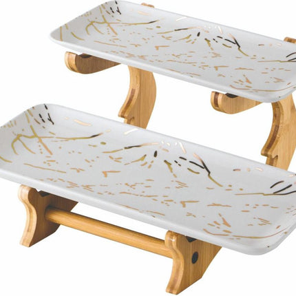 Porselein Etagere 2 laags Marmer design - Wit