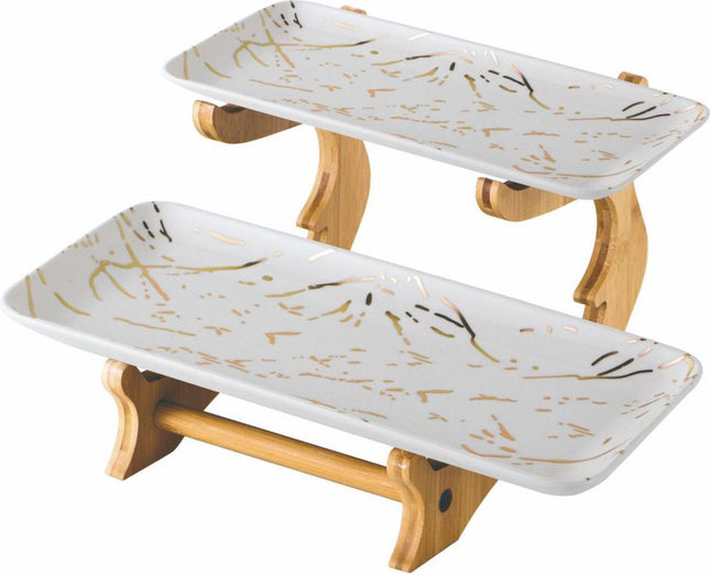 Porselein Etagere 2 laags Marmer design - Wit