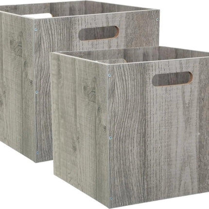 5Five Opbergmand/kastmandje - Set van 4x stuks - Grijs wash - 31 x 31 x 31 cm - 29 liter - Vakkenkast manden - Hout - Opvouwbaar - Kisten