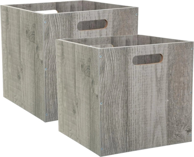 5Five Opbergmand/kastmandje - Set van 4x stuks - Grijs wash - 31 x 31 x 31 cm - 29 liter - Vakkenkast manden - Hout - Opvouwbaar - Kisten