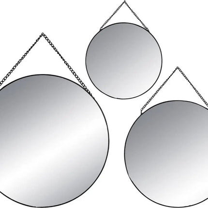 Set van 3 ronde gouden spiegels - Metaal - Zwart