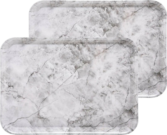 5Five Dienblad/serveer tray Marble - 2x stuks - Melamine - creme wit - 33 x 43 cm