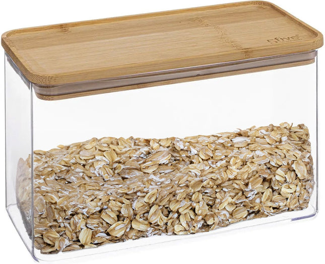 5Five Keuken voorraadpot - Berlino - kunststof/bamboe - 2000 ml - 14 x 10 x 20 cm
