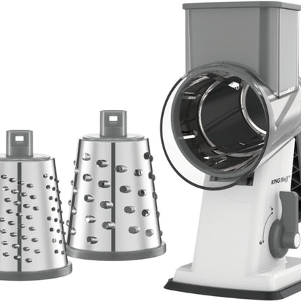KINGHOFF Draaiende Rasp - 3-in-1 Rasp met Verwisselbare Drums - RVS Bladen - Zuignap - Grijs - KH-1959