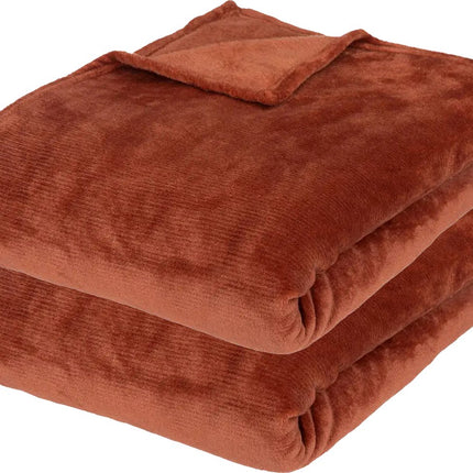 Atmosphera fleece deken/fleeceplaid - 2x - terracotta - 180 x 230 cm - polyester - Molton Bankdeken