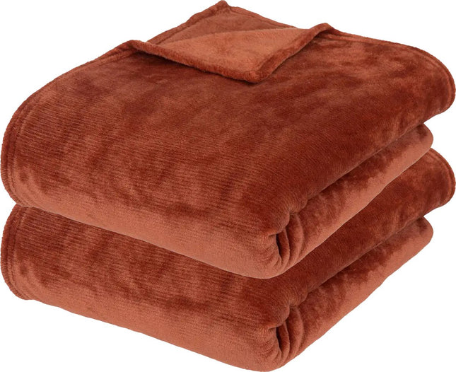 Atmosphera fleece deken/fleeceplaid - 2x - terracotta - 180 x 230 cm - polyester - Molton Bankdeken