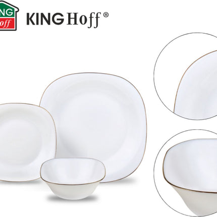 KingHoff Servies Set TOPAZ 18-delig - Wit Vierkant Bordenset met Gouden Rand - Servies voor 6 Personen - Geschikt voor de Vaatwasser