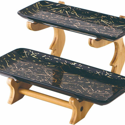 Porselein Etagere 2 laags Marmer design - Zwart