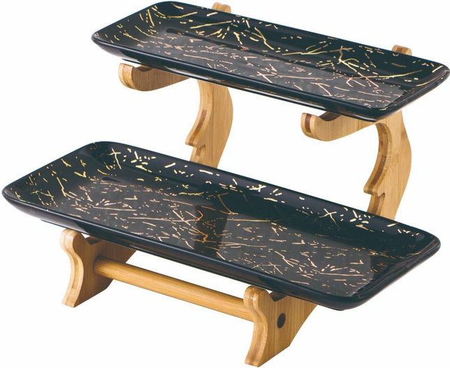 Porselein Etagere 2 laags Marmer design - Zwart
