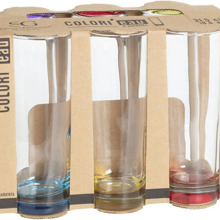 Secret de Gourmet Longdrink glazen - 12x stuks - Colori - 310 ml - Drinkglazen - Waterglazen - gekleurde onderkant