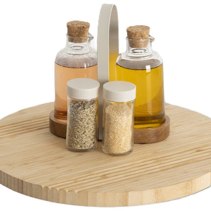 5Five draaibaar serveer plateau - dienblad - bamboe hout - D35 cm - lichtbruin - roterend op hoge schijf - tapas - gebakjes - kaas