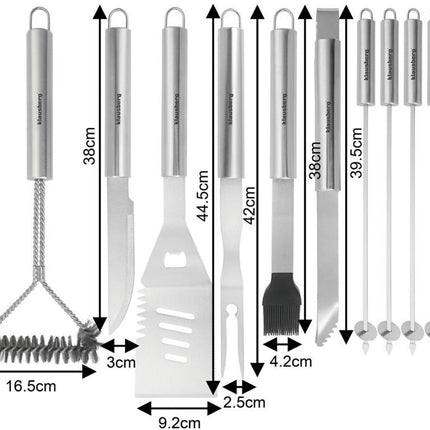 Klausberg KB-7901 Barbecue Set – 10-delige Grillaccessoires in Opbergcase (RVS, Compleet) - BBQ Tangenset - Giftset - BBQ set - Kamado / Gasbarbecue