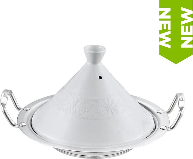 Teffo Tajine Ø 30 cm - Graniet - Geschikt voor alle warmtebronnen, inclusief inductie - Wit, Zilver
