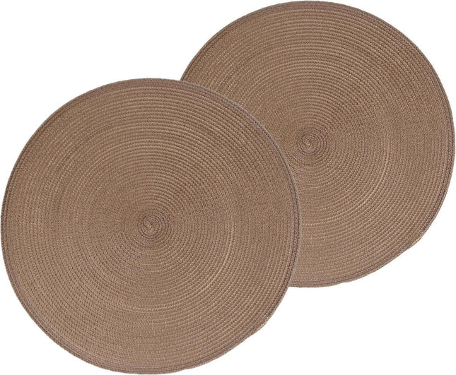 Secret de Gourmet ronde placemat - Set van 12x stuks - taupe - gevlochten kunststof - Dia 38 cm - Onderleggers