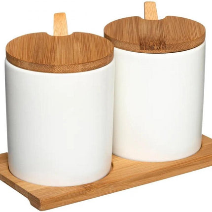Kruidenpotjes met lepel - met Bamboe deksel en onderstel
