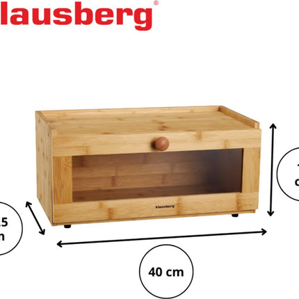 KLAUSBERG Bamboe Brooddoos Met Acryl Front - 40x24,5x19 cm - Natuurlijke Broodopslag - KB-7924 - Broodtrommel - Brood vershouddoos