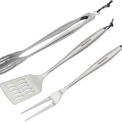 Klausberg KB-7900 Barbecue Set – 3-delige Grillset in RVS (Spatel, Vleesvork & Tang) - Giftset - Geschikt voor de Kamado / Weber liefhebbers