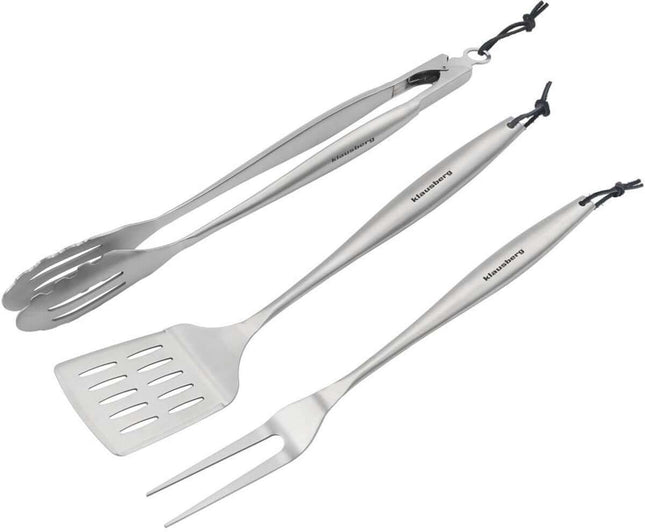 Klausberg KB-7900 Barbecue Set – 3-delige Grillset in RVS (Spatel, Vleesvork & Tang) - Giftset - Geschikt voor de Kamado / Weber liefhebbers