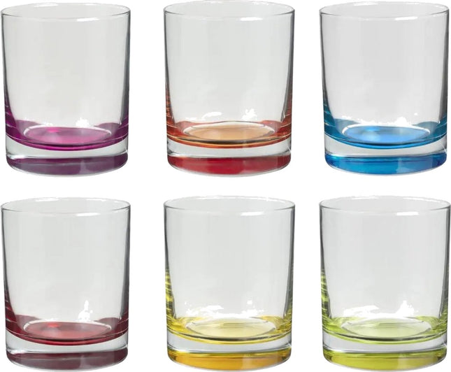 Drinkglas met gekleurde bodem - set van 6 stuks - 350cl
