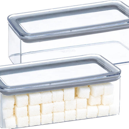 5Five Voorraadpot - 2x - keuken/voedsel - kunststof - 1000 ml - luchtdichte deksel - transparant - 20 x 10 x 7 cm
