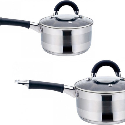 2 x steelpan / sauspan - steelpan met deksel - RVS - 0,5 liter en 1 liter