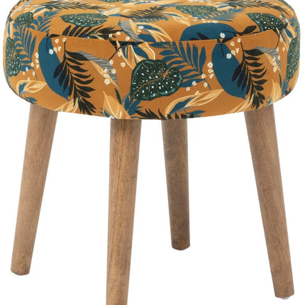 Atmosphera Bijzet krukje Jungle Boogie - groen - hout/stof - D38 x H40 cm - Meubels - Zitten