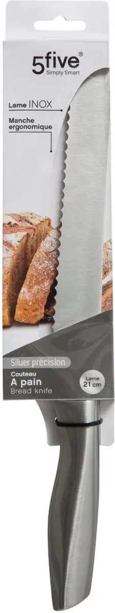 5Five Precision broodmes - 1x stuks - RVS - zilver - 34 cm - met kartels - keukenmes - luxe kwaliteit
