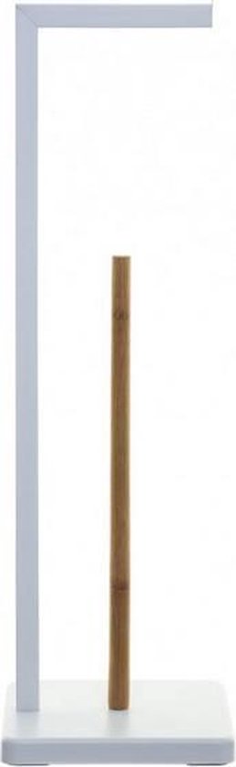 5five Toiletrolhouder - met reservoir - wit - metaal - bamboe - 64 cm - Wc-rol houder