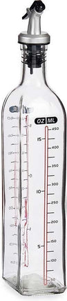 Vivalto Azijn/Olie fles met inhoud meter in ml - glas - met schenktuit - olijfolieflessen - 500 ml - afsluitbaar
